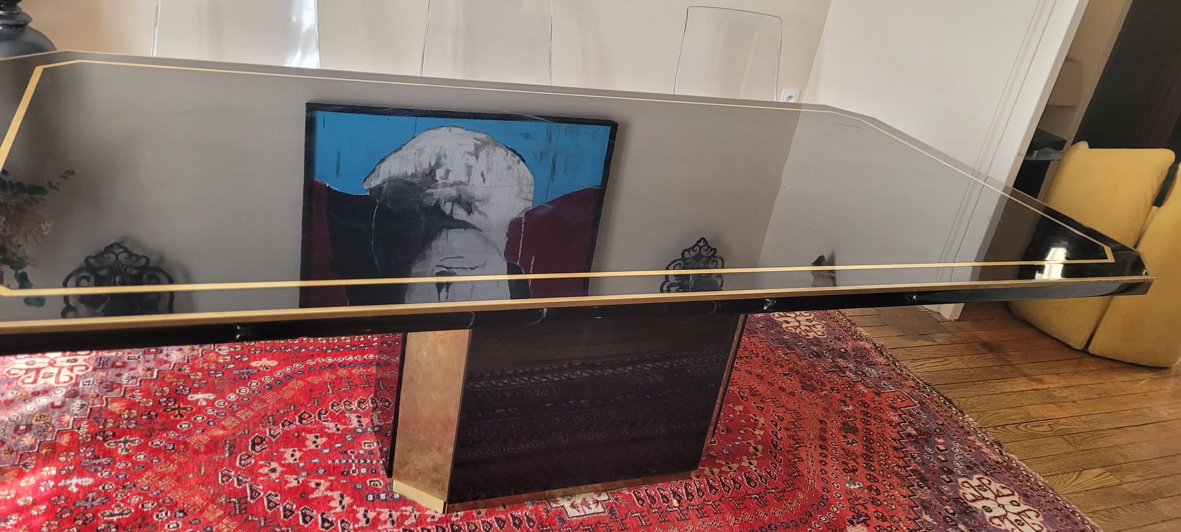 Large Lacquer and Brass Table by JC Mahey