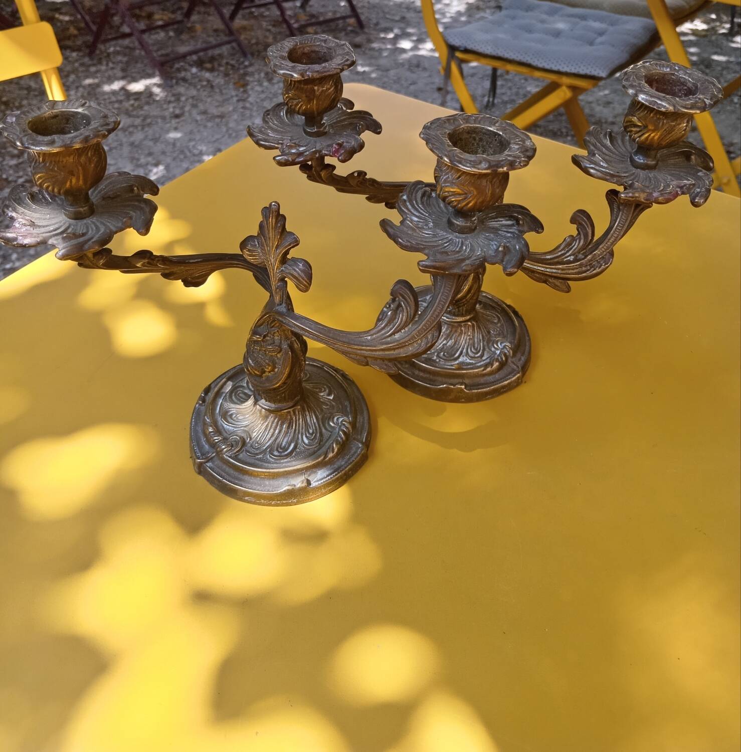 Paire de chandeliers en bronze doré