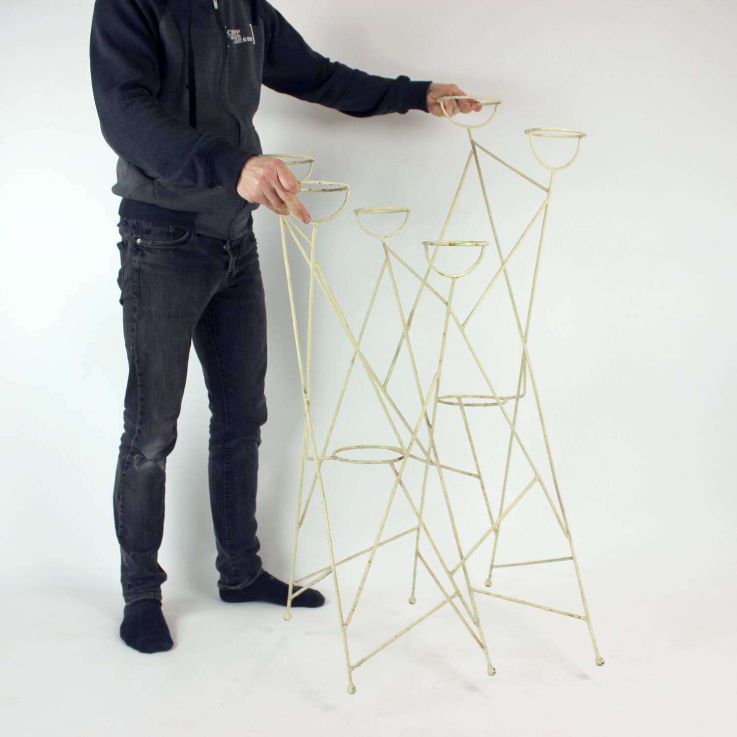 Large Mid Century Steel Plant Holder Stand, Czechoslovakia 1960s