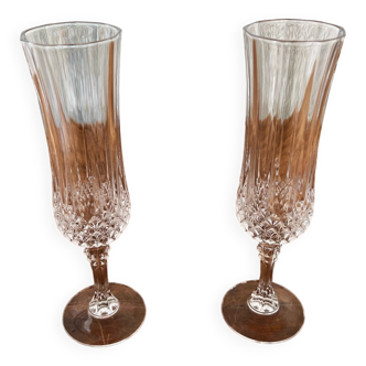 2 champagne flutes Cristal d'Arques model Lonchamp Vintage