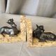 Pair of marble bookends and ruler representing a deer with his mother and a deer