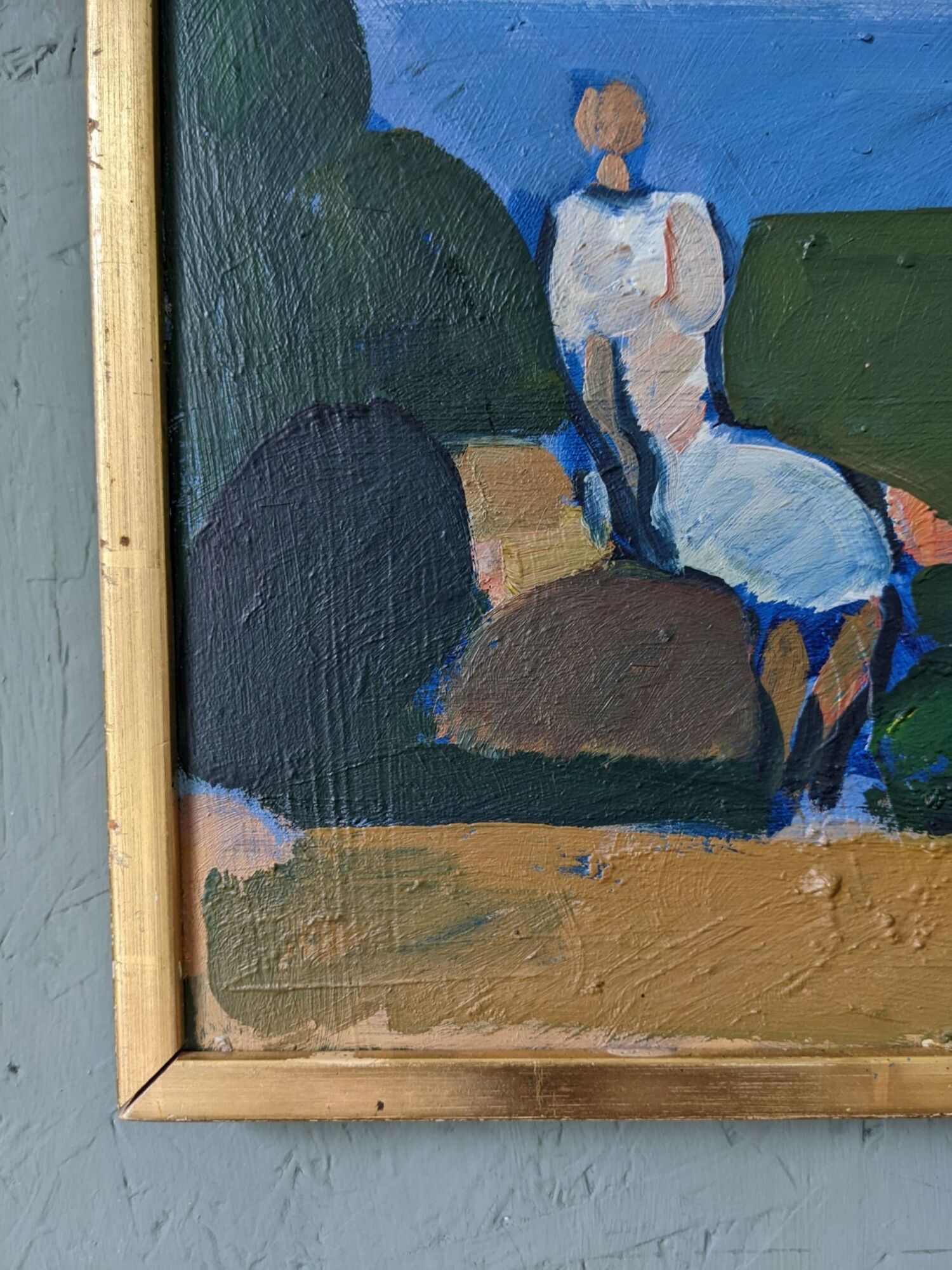 Mid-Century Modern Swedish Oil Painting "Coastal Musing" Framed Landscape