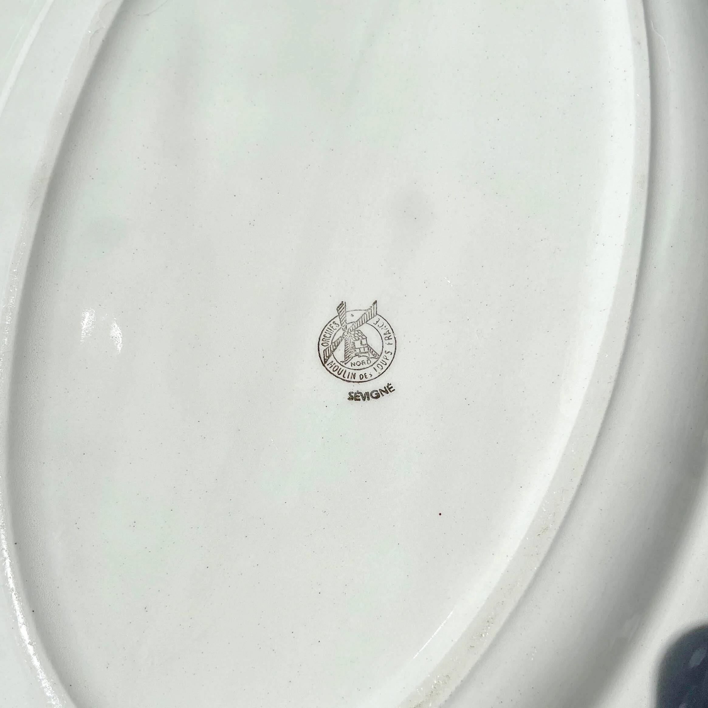 Oval dish Moulin des loups orchis sévigné floral pattern blue gray