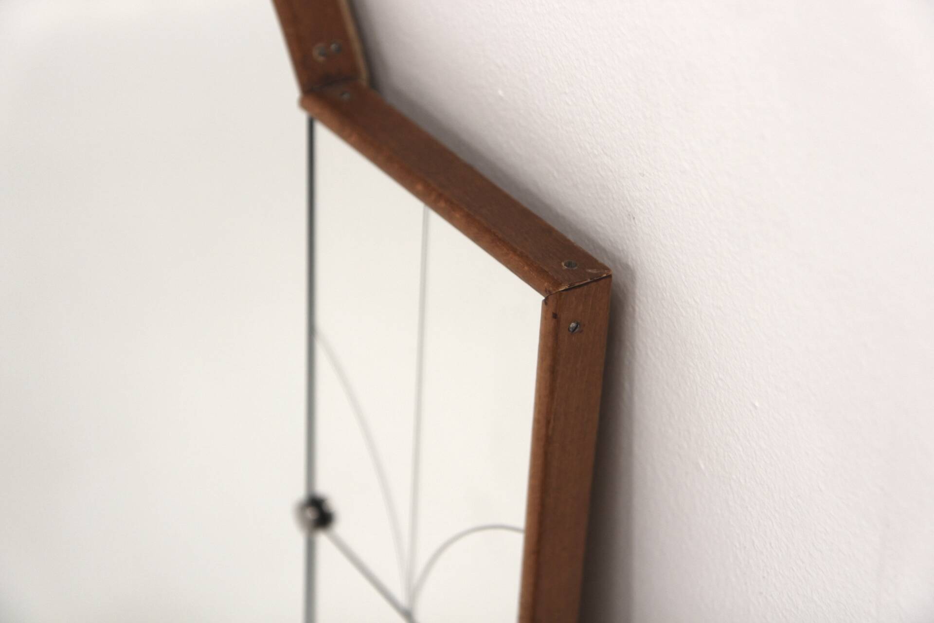 Scandinavian mirror in beech and metal, Sweden, 1960, 115x78cm