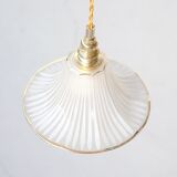 Pendant lamp in engraved and gilded glass