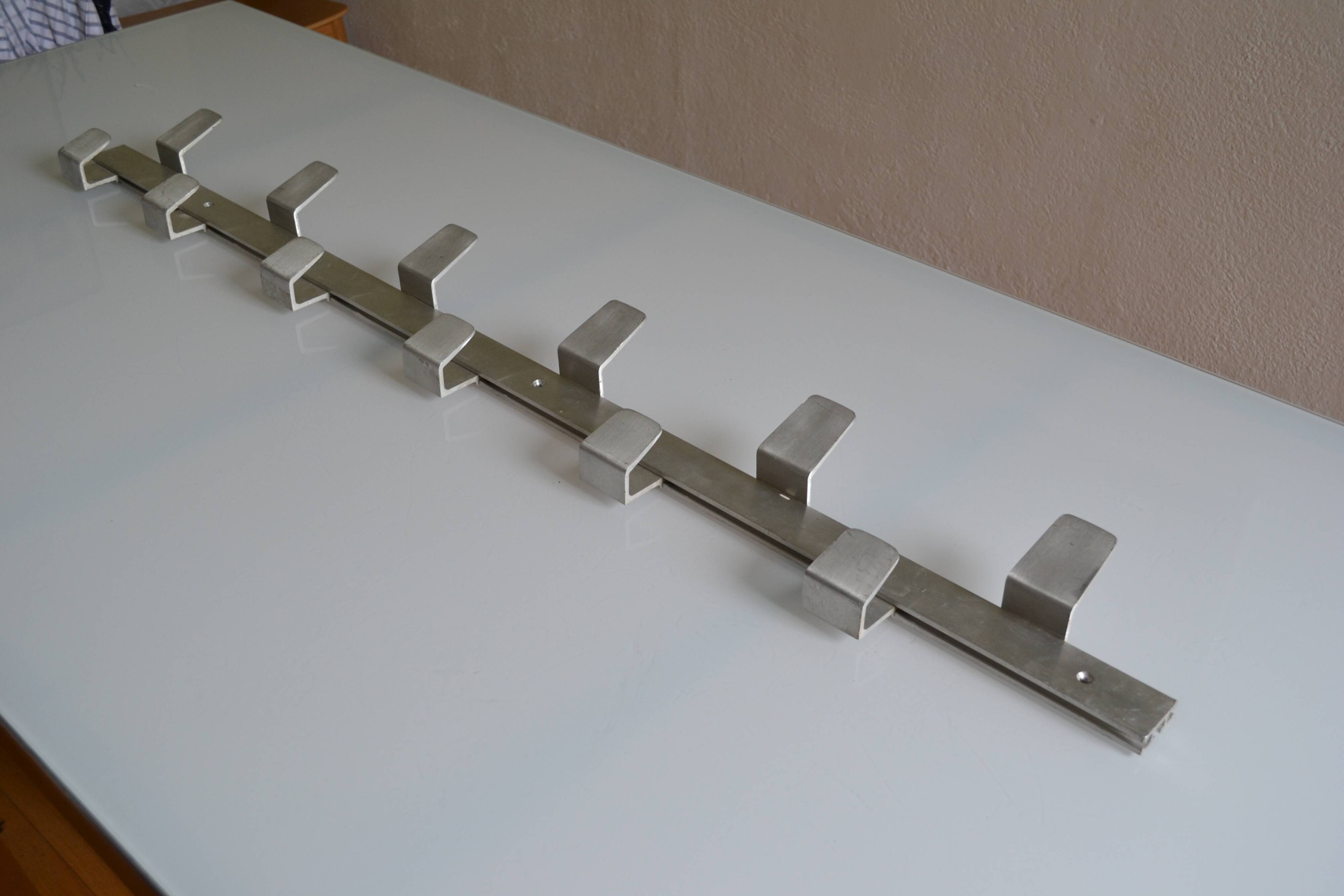 Vintage 70s brushed aluminum metal 12-hook wall coat rack