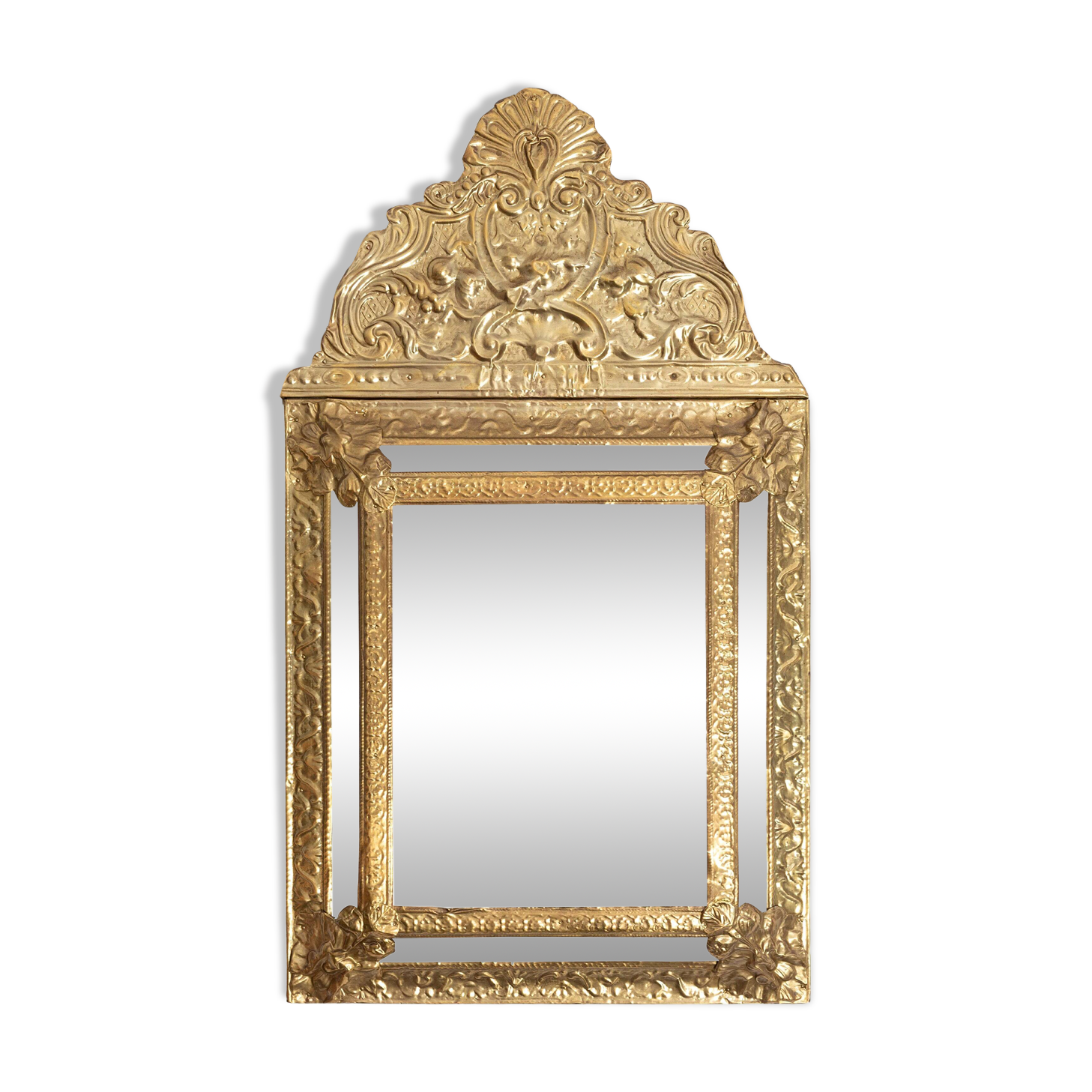 Medium vintage mirror with a decorative gold and blue metal frame, Italy, 1960s.
