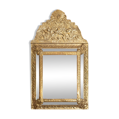 Miroir vintage de taille moyenne avec cadre décoratif en métal doré et bleu, Italie, années 1960