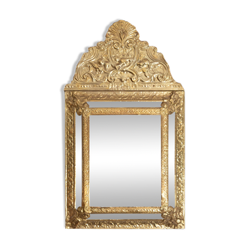 Miroir vintage de taille moyenne avec cadre décoratif en métal doré et bleu, Italie, années 1960