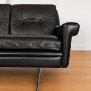 Vintage Danish Svend Skipper 4 person sofa in black leather and chrome