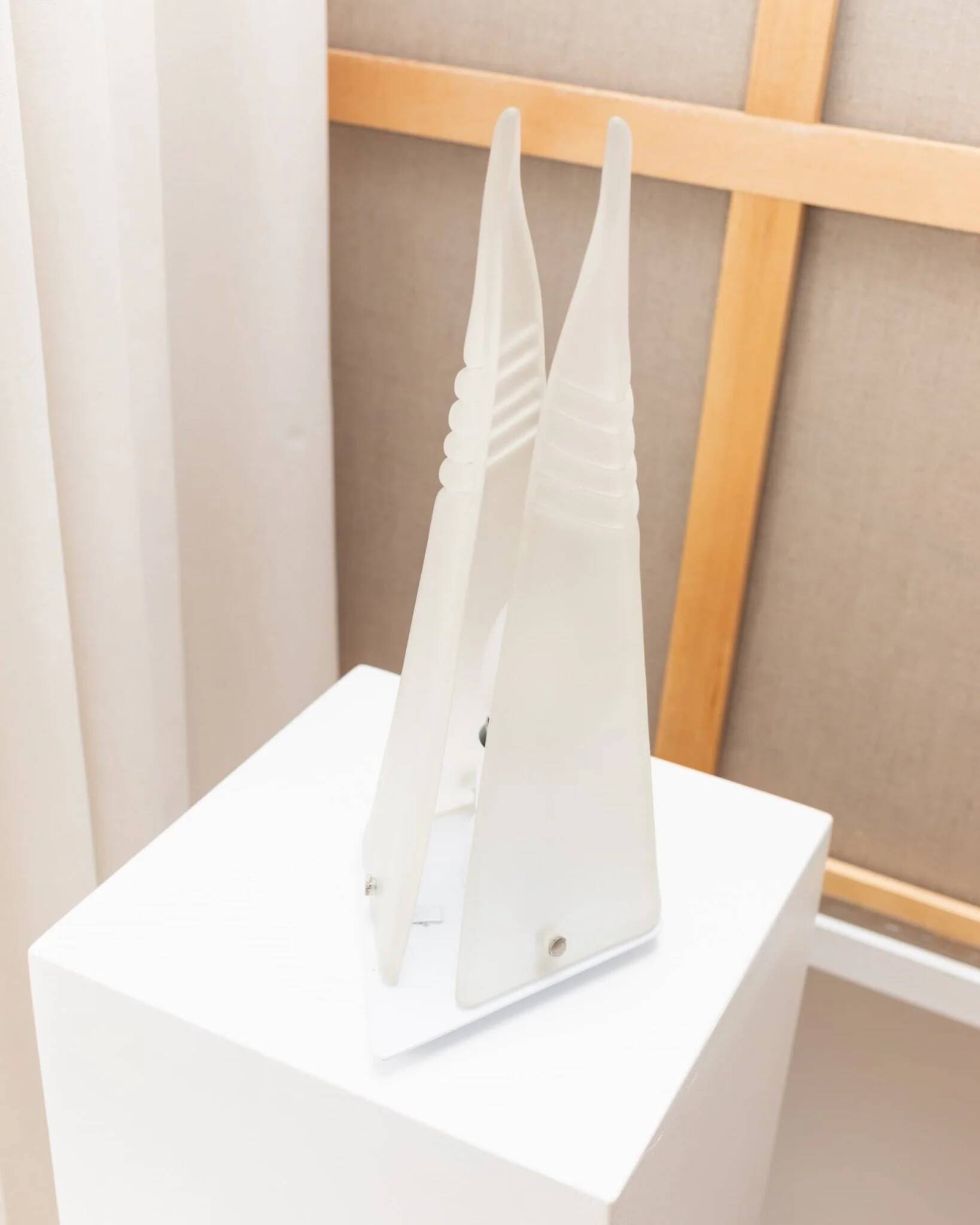 Milky White Murano Frosted Glass Pyramid Table Lamp with White Metal Base - Italian Space Age Design, 1970s