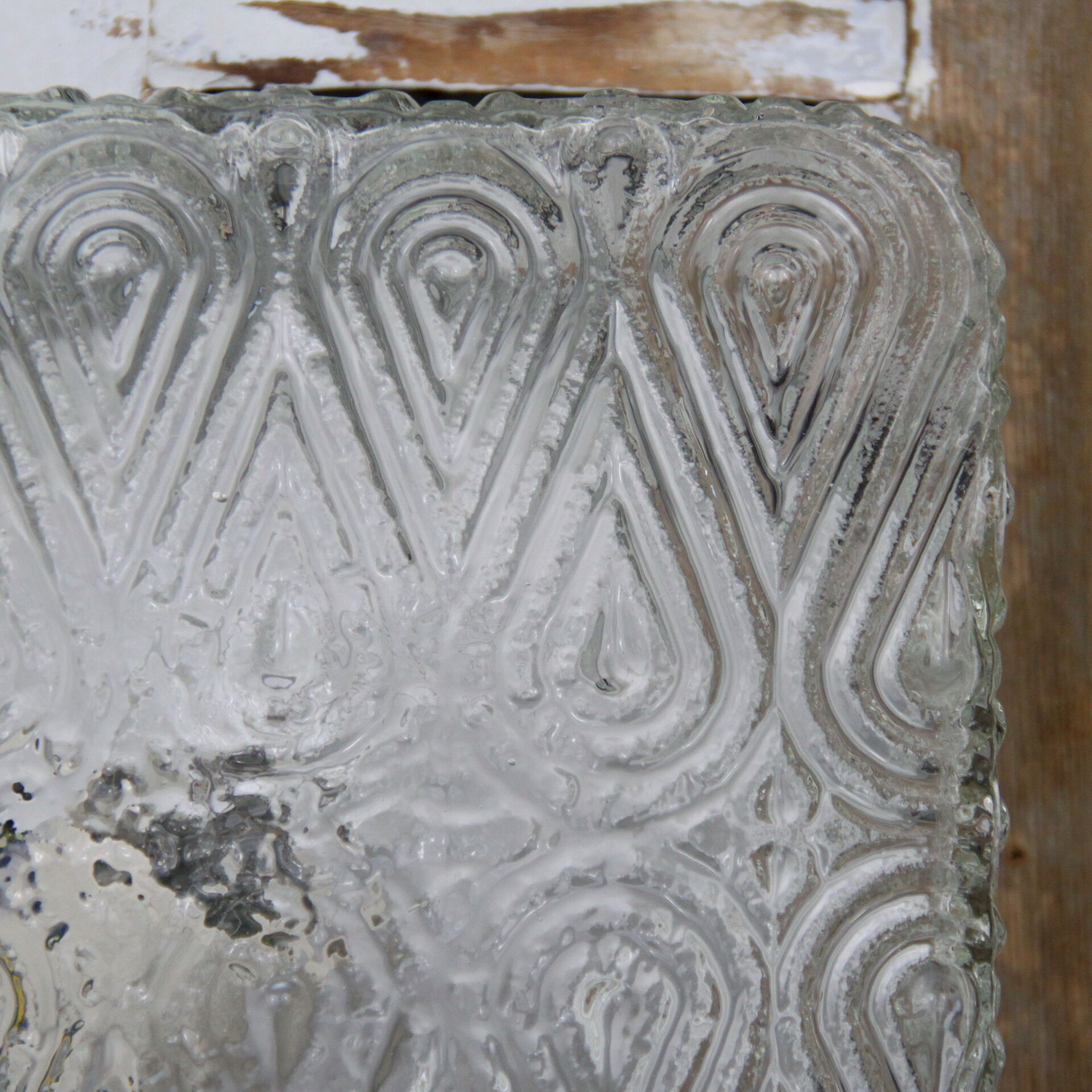 Square ceiling light, thick old glass, vintage