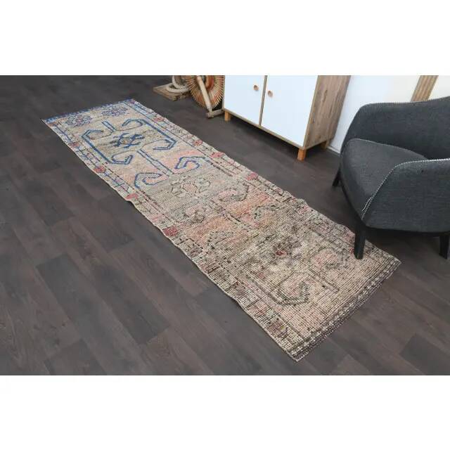 1970s Turkish Oushak Handmade Wool Cotton Orange Runner Rug 91x291