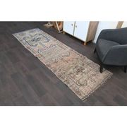 1970s Turkish Oushak Handmade Wool Cotton Orange Runner Rug 91x291