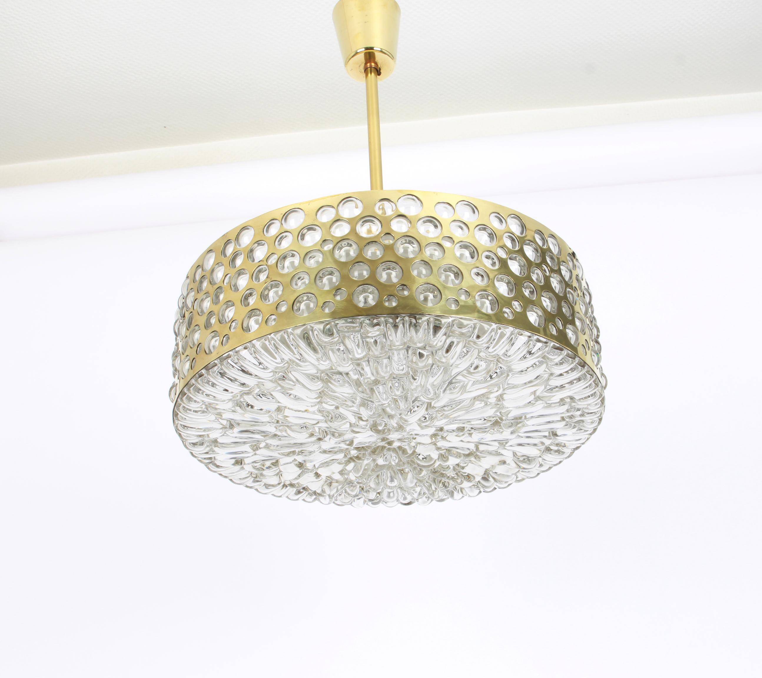 Large pendant light with aged brass glass by Rupert Nikoll, Austria, 1960s.