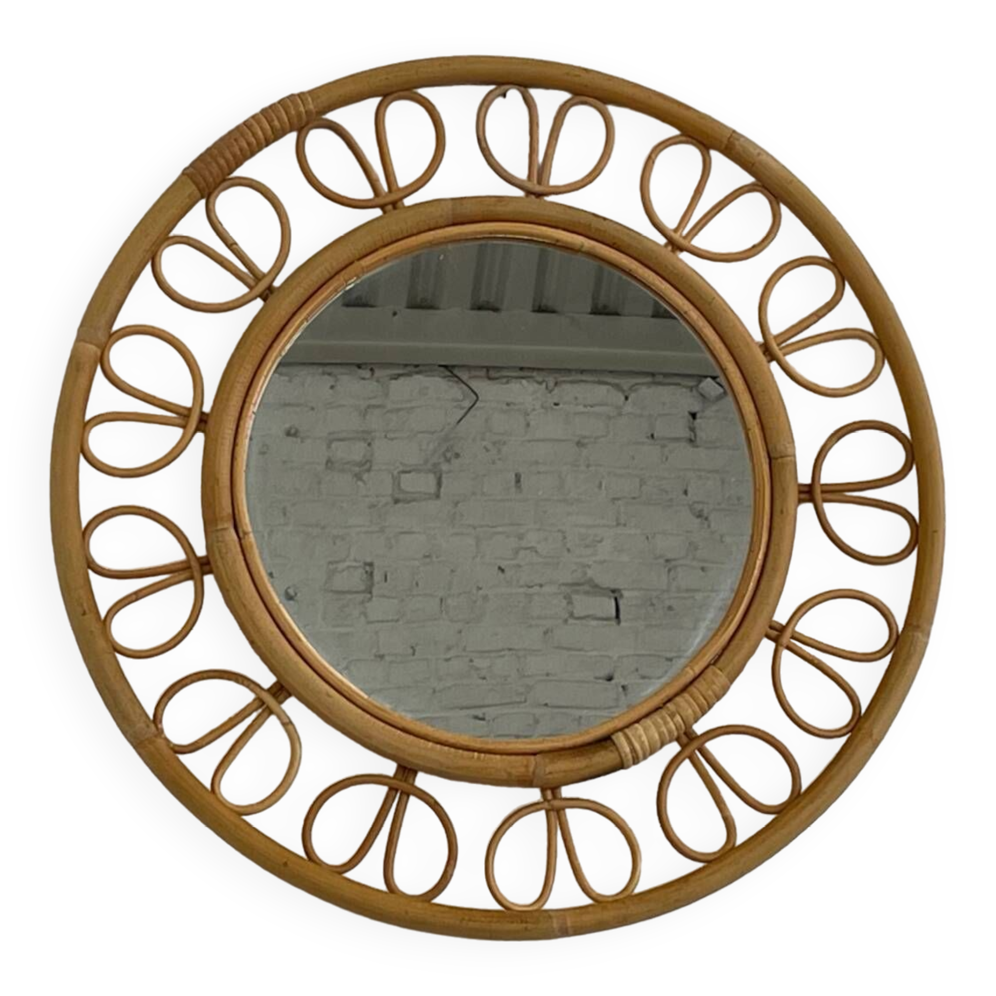 1950s round mirror in bamboo and rattan Franco Albini