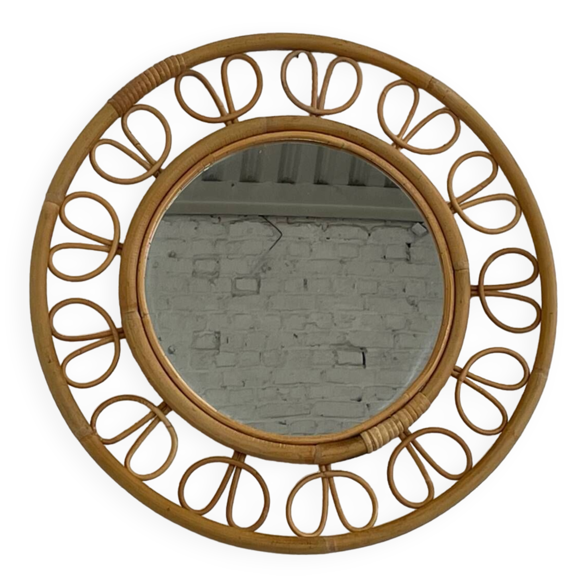 1950s round mirror in bamboo and rattan Franco Albini