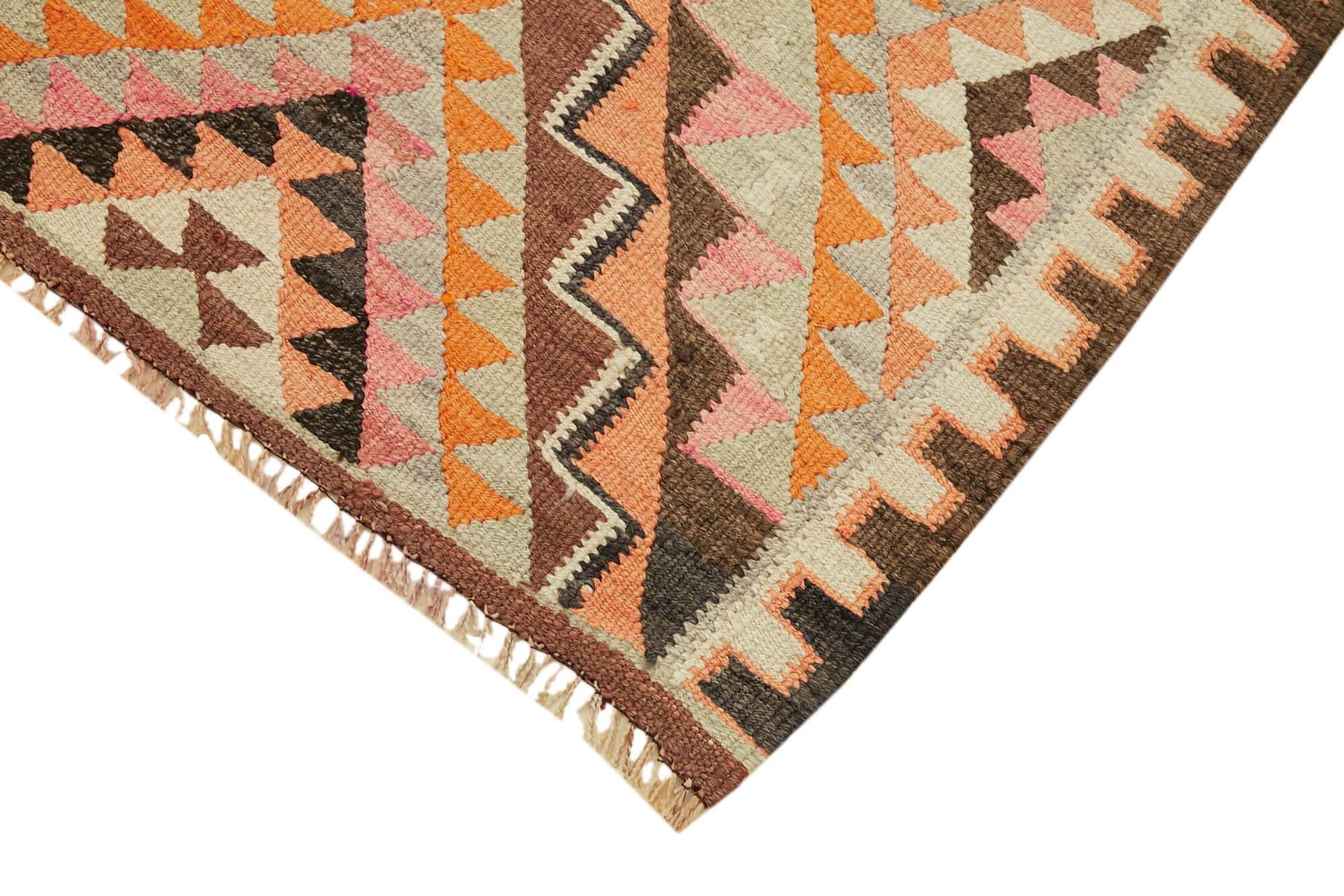 Turkish Handwoven Vintage Herki Kilim 90 cm x 344 cm