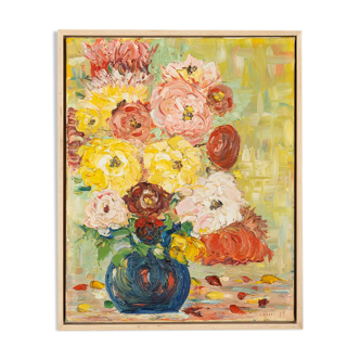 Bouquet de fleurs expressionniste, huile sur toile, 43 x 53cm