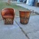 Set of 2 Mexican chairs by Wim Rietveld in brown leather and wood - vintage folk art