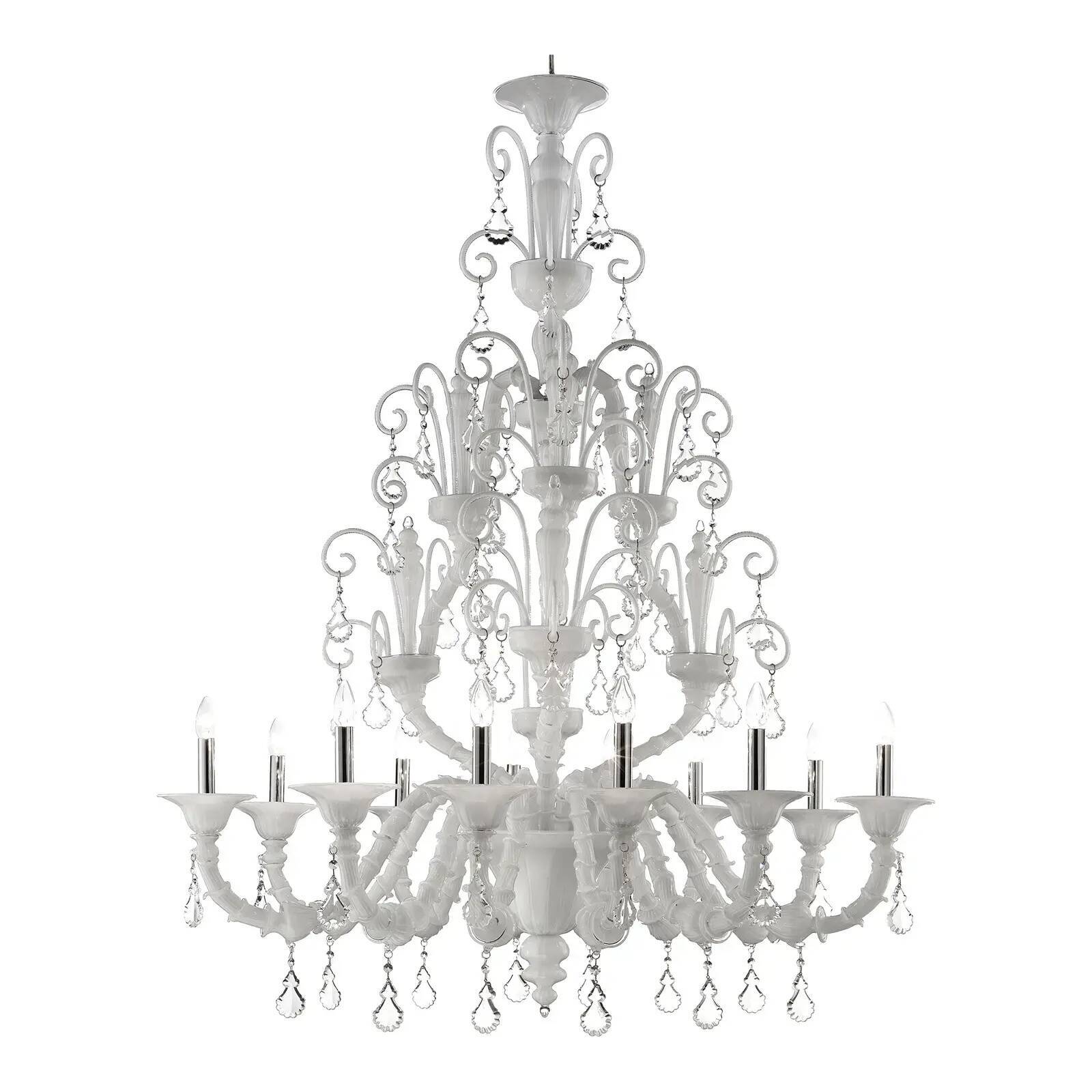 Handcrafted Modern White Ca’ Rezzonico Chandelier With Curled Murano Glass
