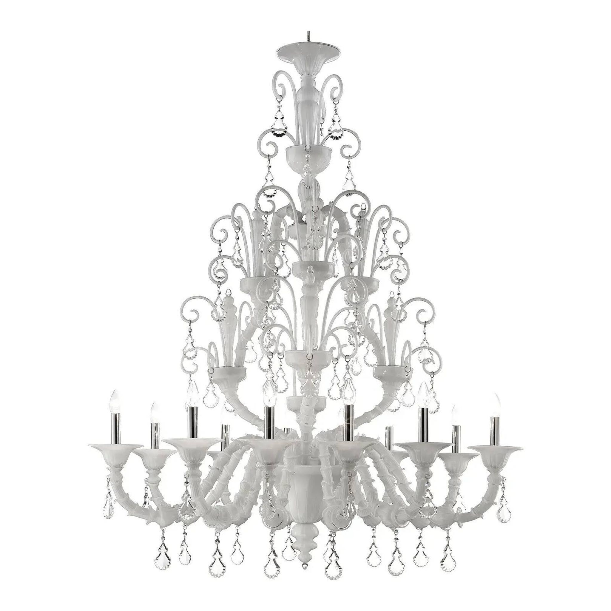 Handcrafted Modern White Ca’ Rezzonico Chandelier With Curled Murano Glass