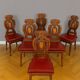 Set of 6 Italian Renaissance style chairs in solid walnut, finely carved.