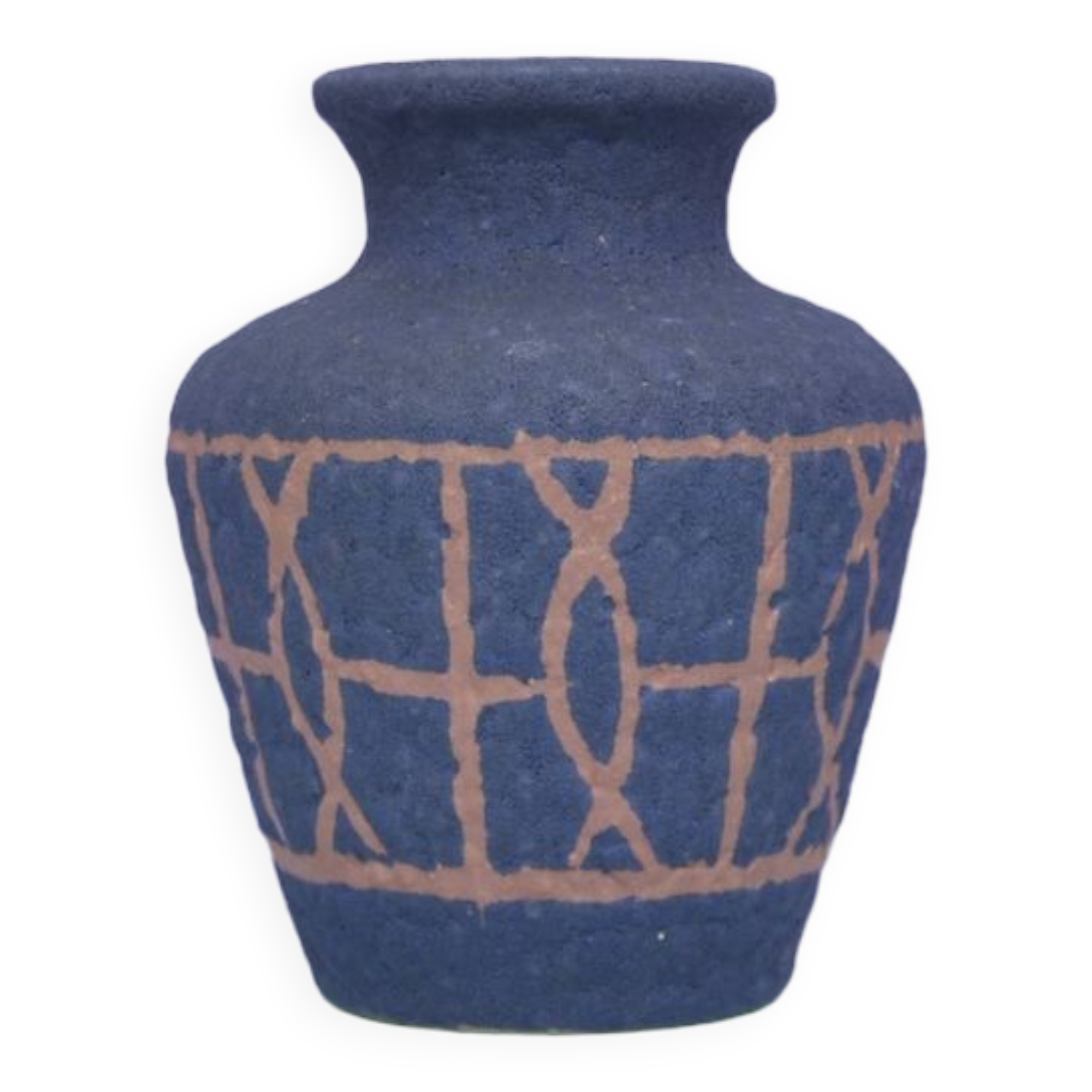 vintage matt blue & brown drawing West Germany vase Bay