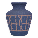 vintage matt blue & brown drawing West Germany vase Bay