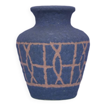 vintage matt blue & brown drawing West Germany vase Bay