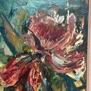 Original Swedish Oil on Panel – "Pink Flower" by Owe Wessbohn – Signed – Vintage and Framed – 69 × 51 cm (27.2" × 20.1")