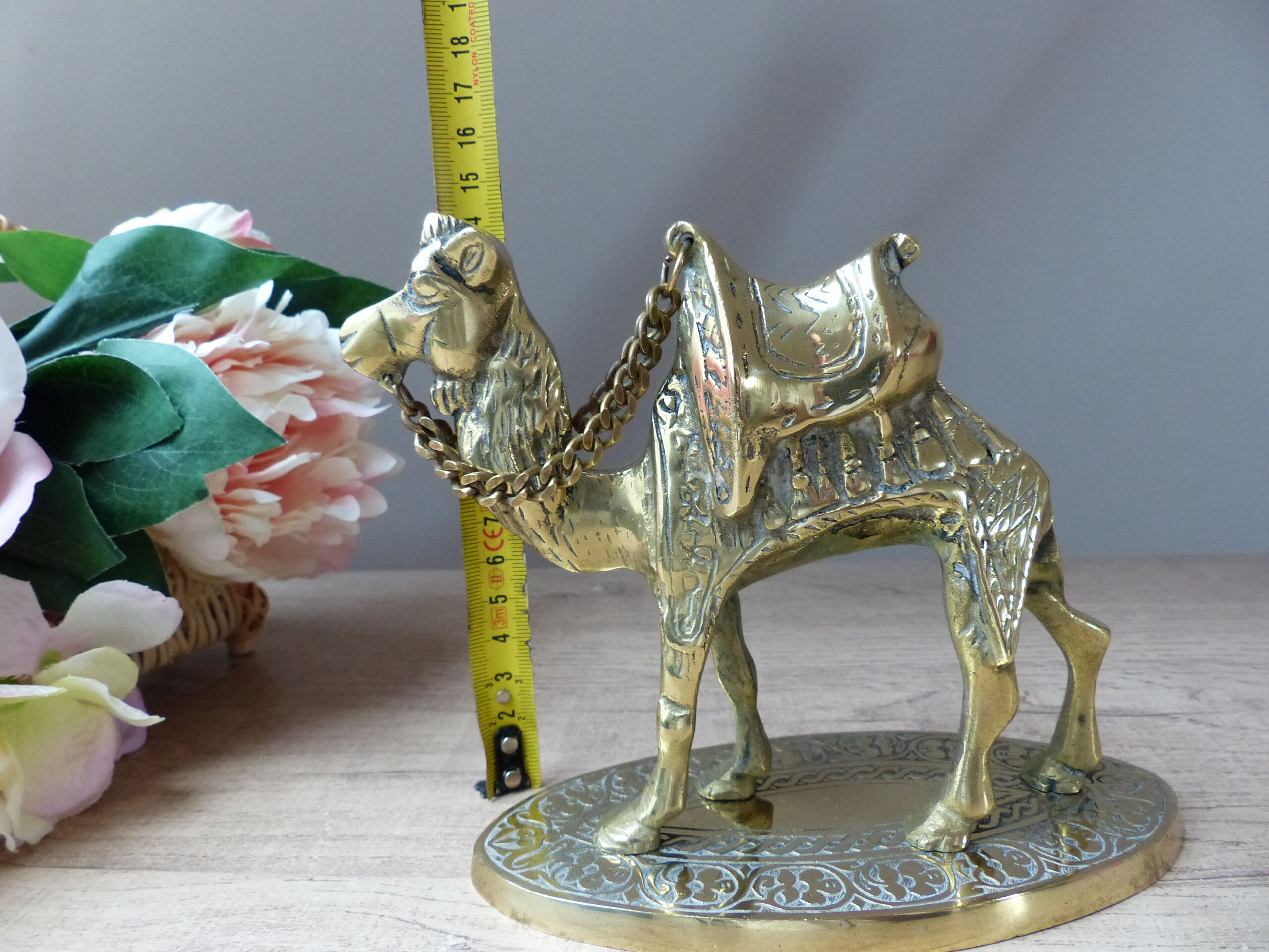 Sculpture brass camel figurine on pedestal vintage