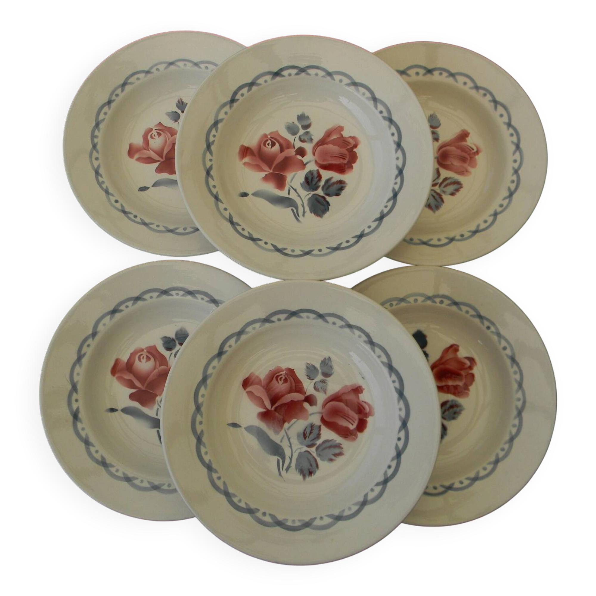 6 deep plates in earthenware digoin sarreguemines. model cannes.