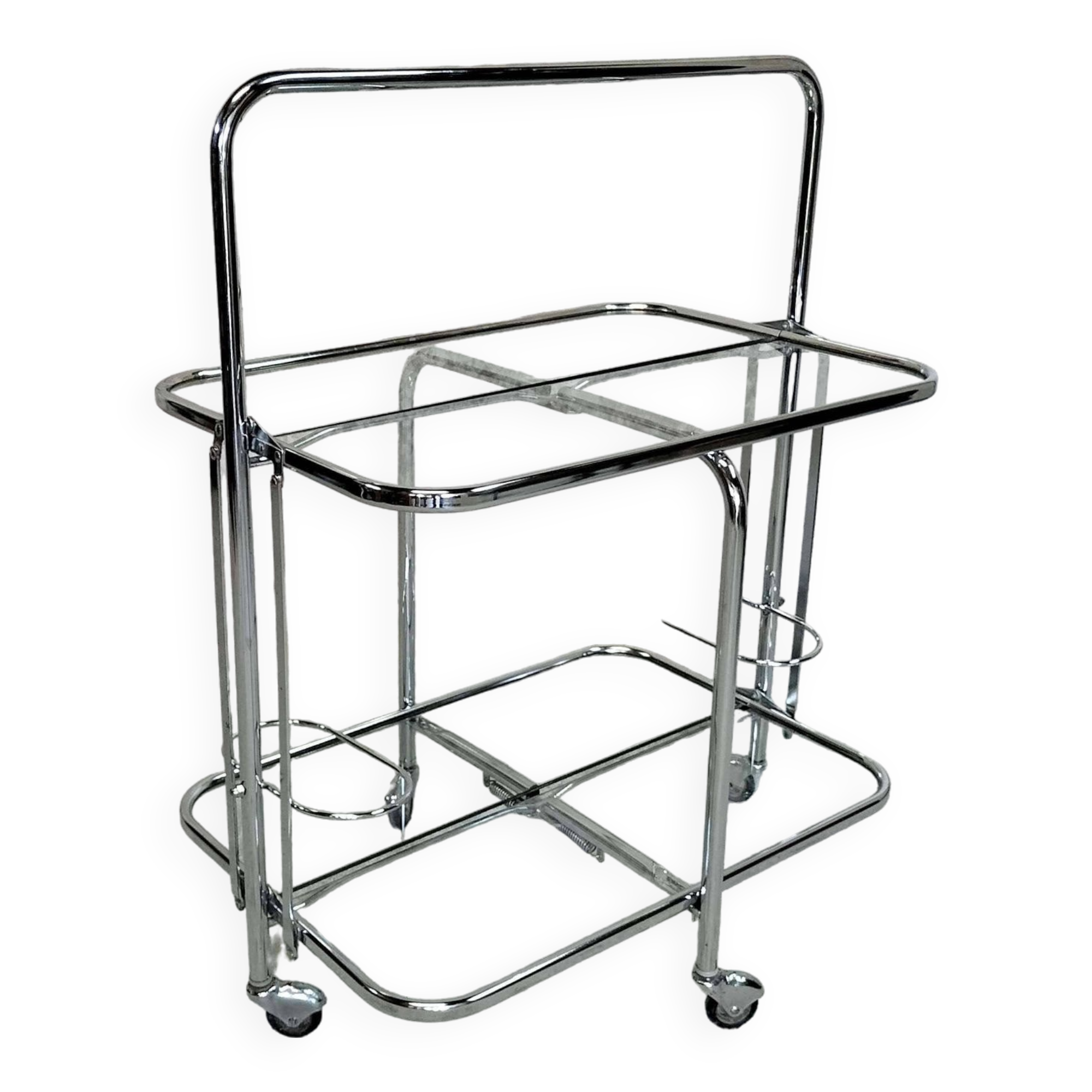 Desserte pliante chrome et verre années 70