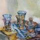 Tableau aquarelle Nature Morte aux verres signée Guy Barbier