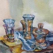 Tableau aquarelle Nature Morte aux verres signée Guy Barbier
