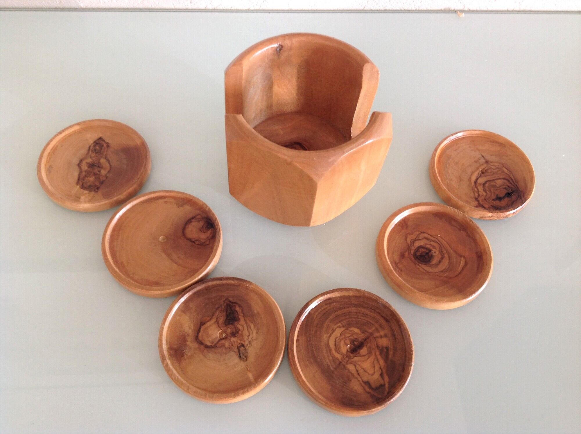 Set of six olive coasters / vintage 60s-70s