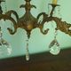 Rococo chandelier with crystal pendants, 4 lights, brass and metal 1950/1960