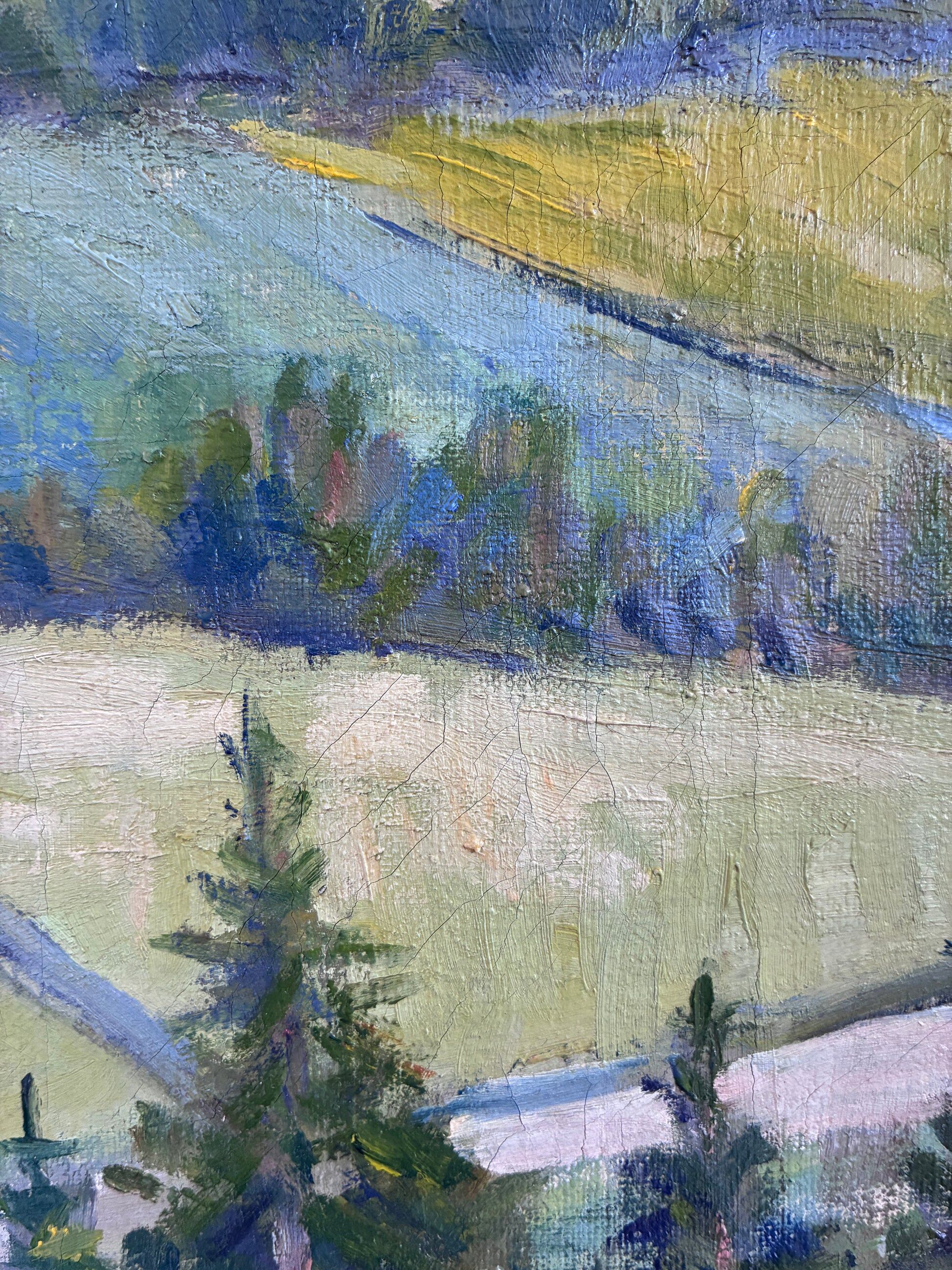 Peinture à l'huile vintage originale de paysage, art de la campagne