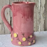 Glazed terracotta pitcher with mimosa decoration
