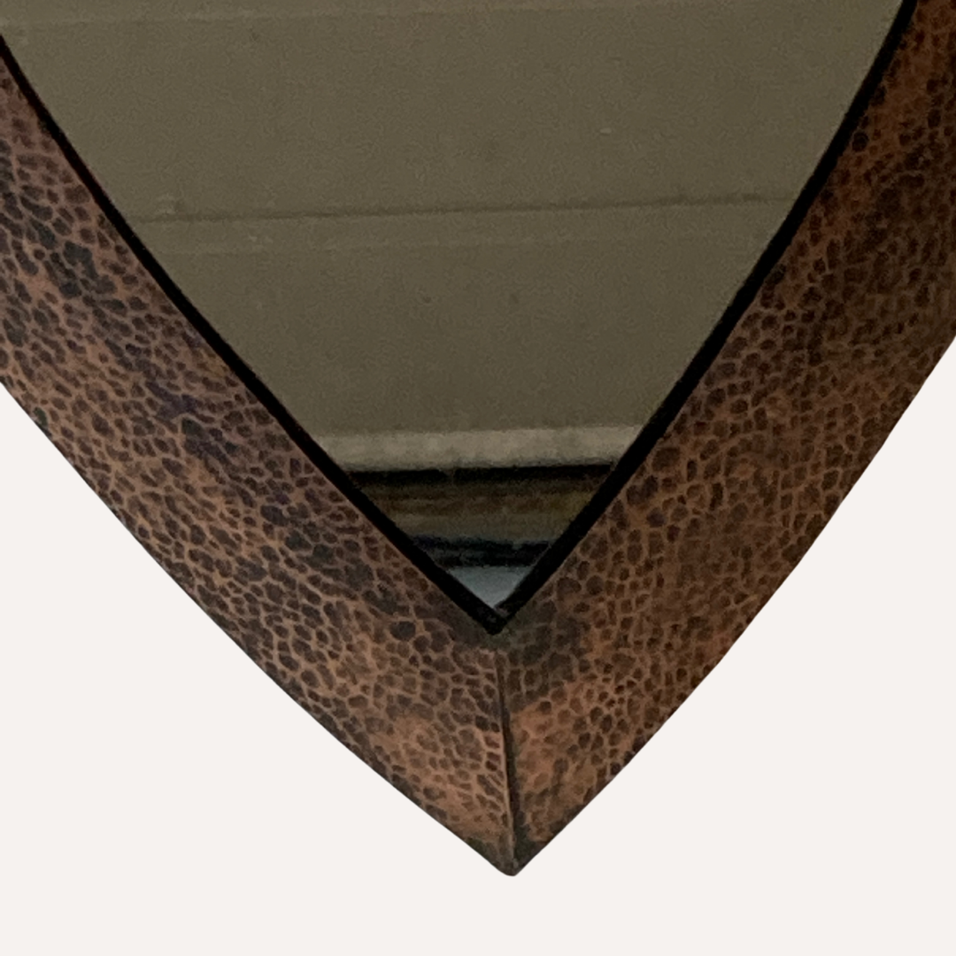 Dutch art deco brutalist copper hammered triangle mirror, 1920-1930s