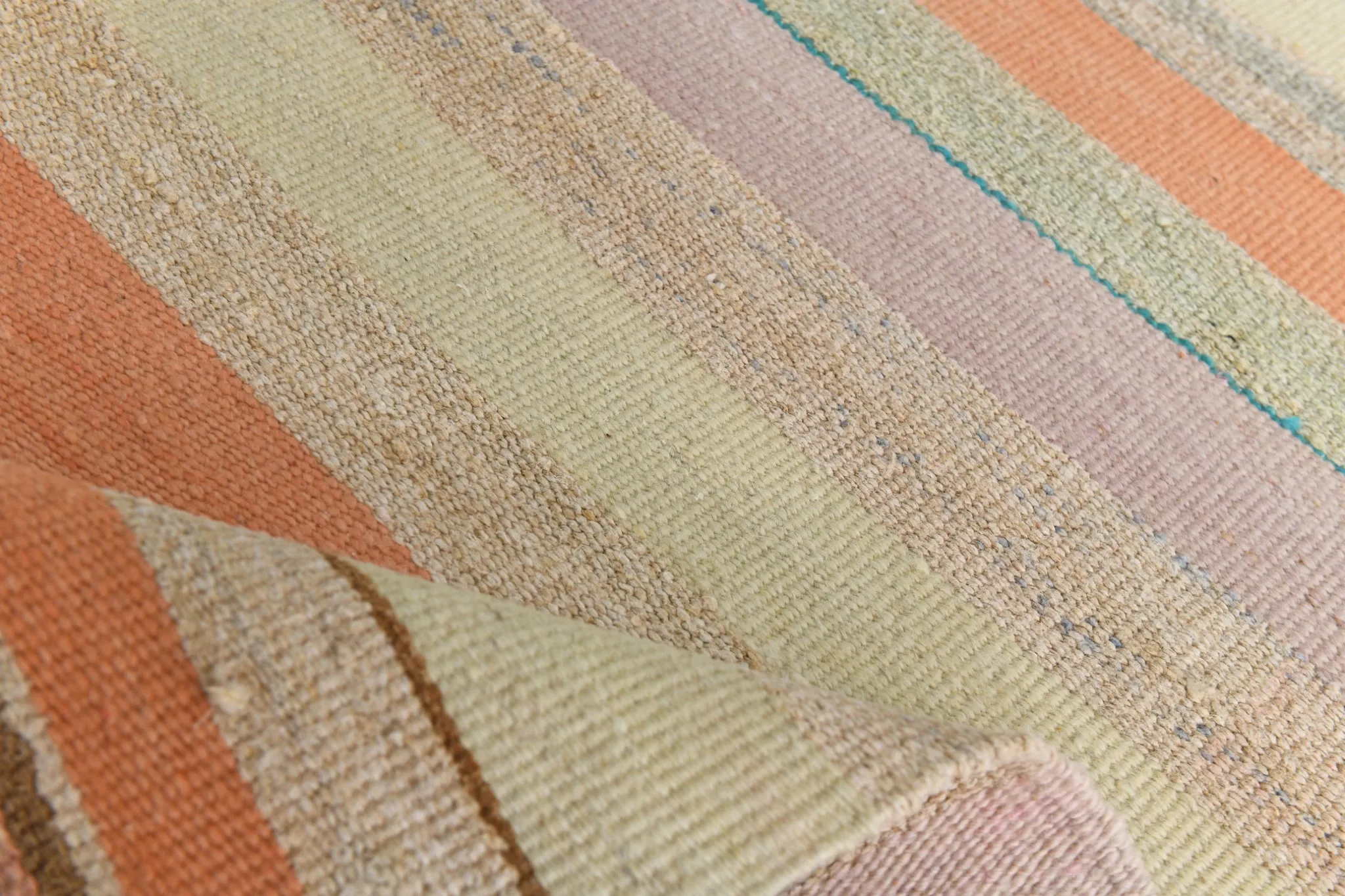 Salmon & Pink Mid Cenyury Modern Kilim Rug, Vintage Striped Boho Carpet