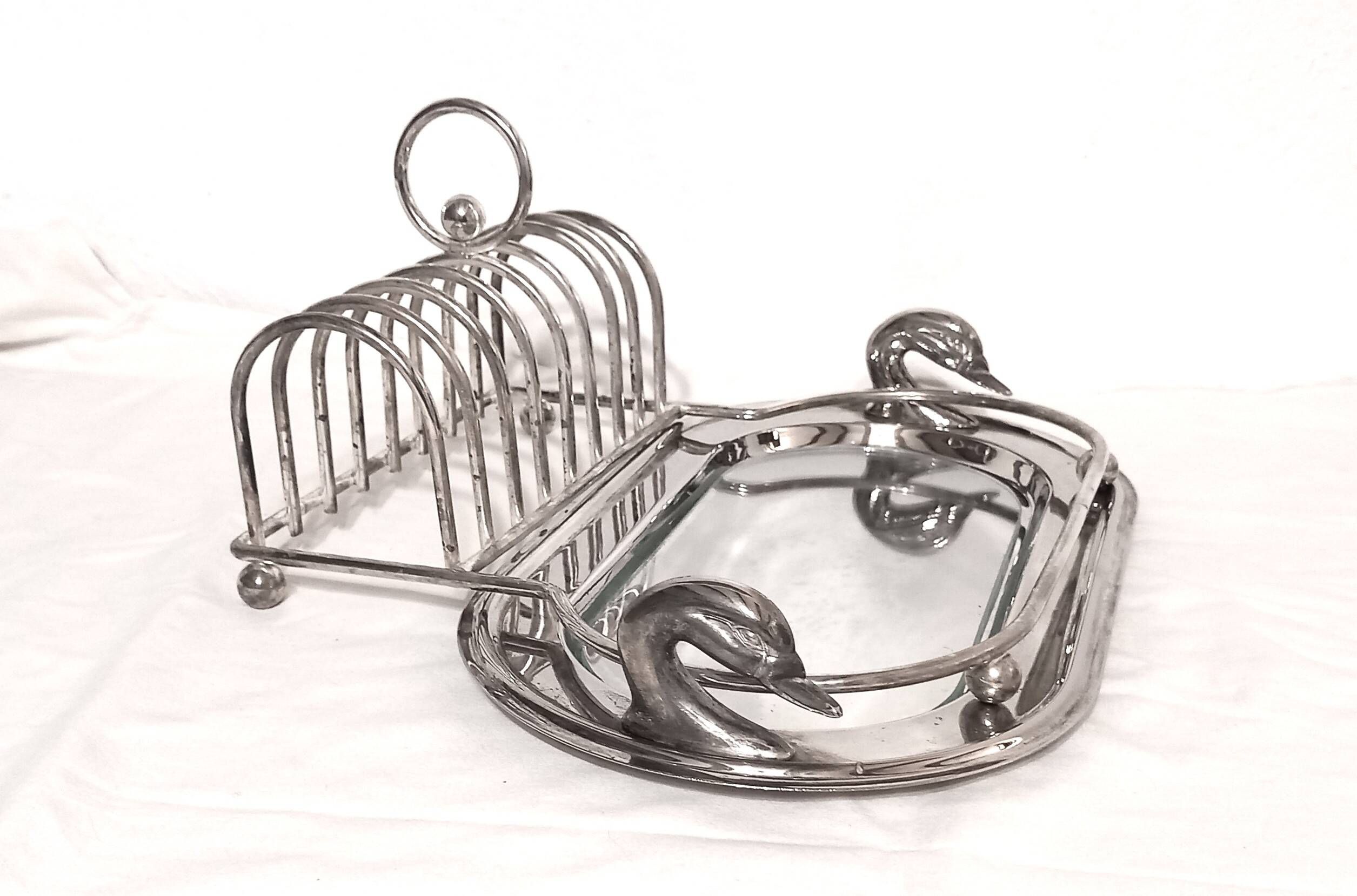 Foie gras platter + toast holder / Silver-plated metal foie gras service
