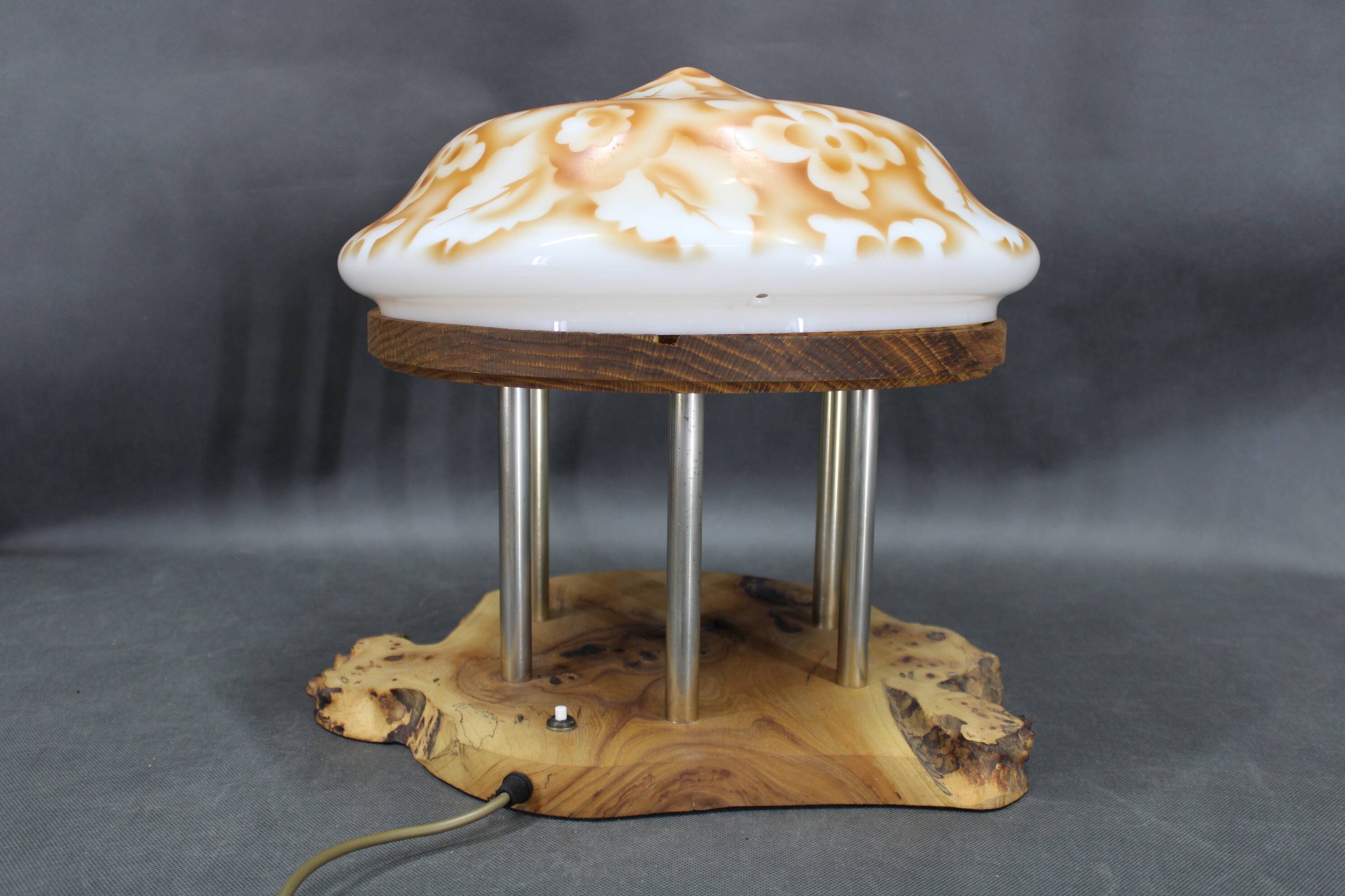 Contemporary Unique Wooden Table Lamp with Glass Shade