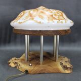 Contemporary Unique Wooden Table Lamp with Glass Shade