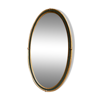 Miroir ovale en bois et stuc vert et doré 75 x 42 cm