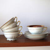 Vintage coffee cups made of fine Limoges porcelain - Raspberry and golden décor