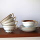 Tasses à café vintage en porcelaine fine de Limoges - Framboise et décor doré