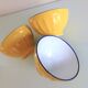 Suite of three yellow ribbed bowls with blue / vintage 70s border