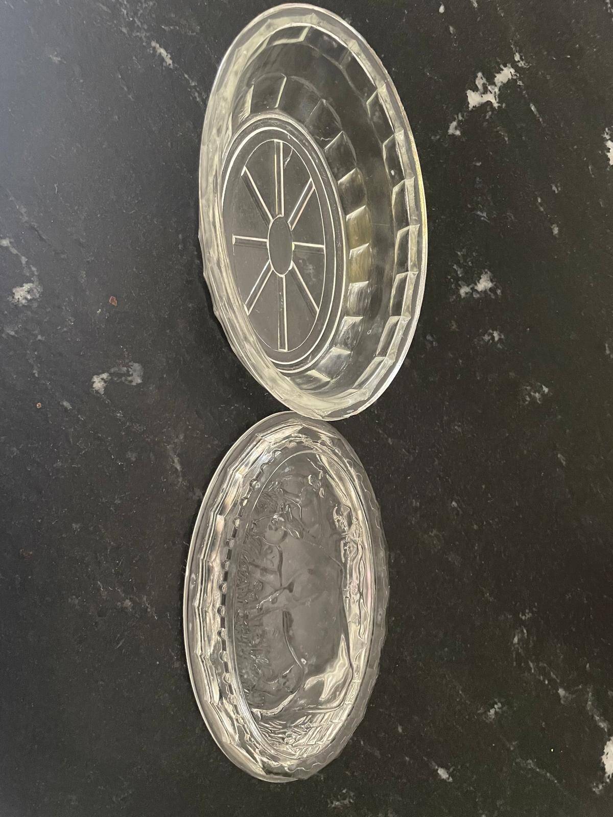 Oval molded glass butter dish